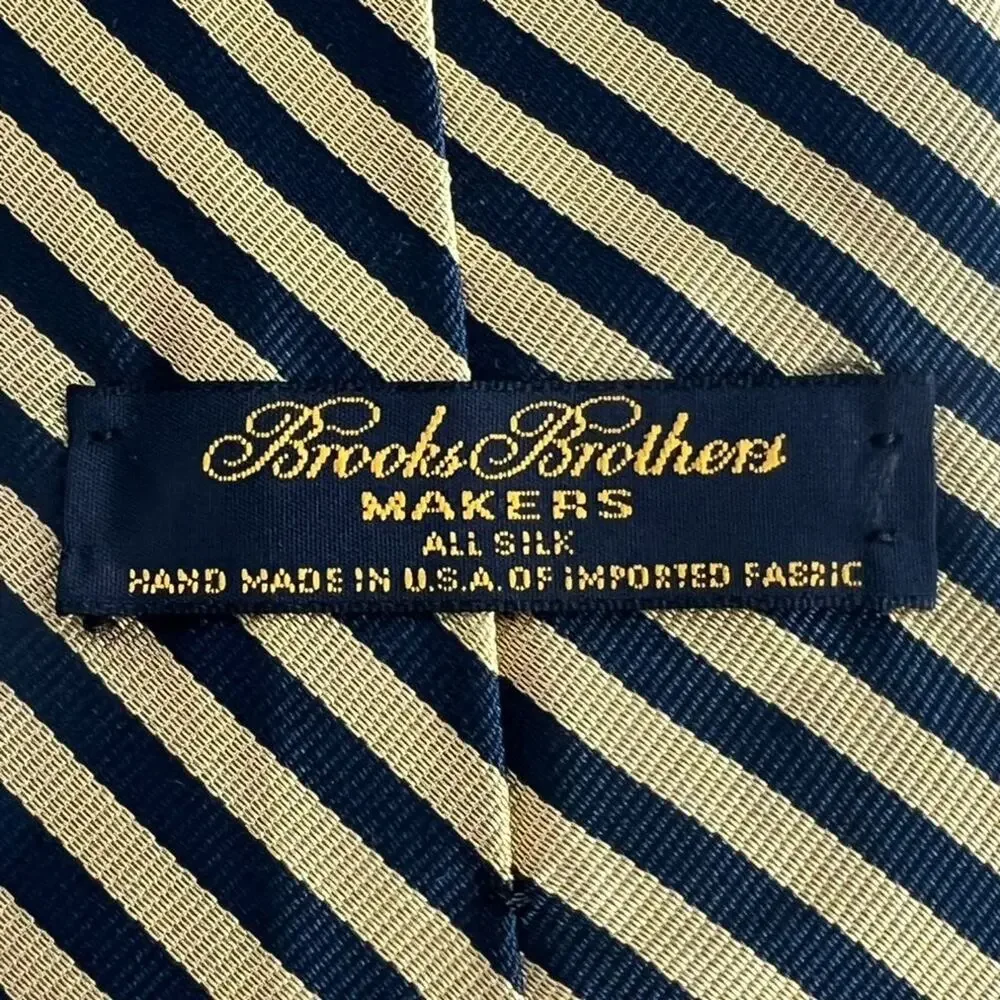 Brooks Brothers Makers Men's Neck Tie All Silk Striped Yellow & Navy Blue